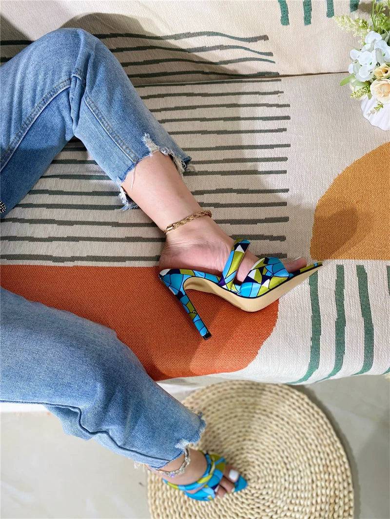 VougeVamp Gold Pointed Toe High Heel Slippers - PU Leather Summer Party Sandals for Women