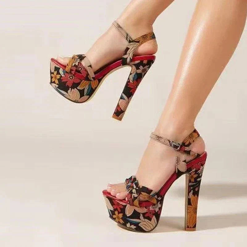 VougeVamp Mixed Colors Floral Platform Sandals - Open Toe 14CM High Heel Party Shoes for Women