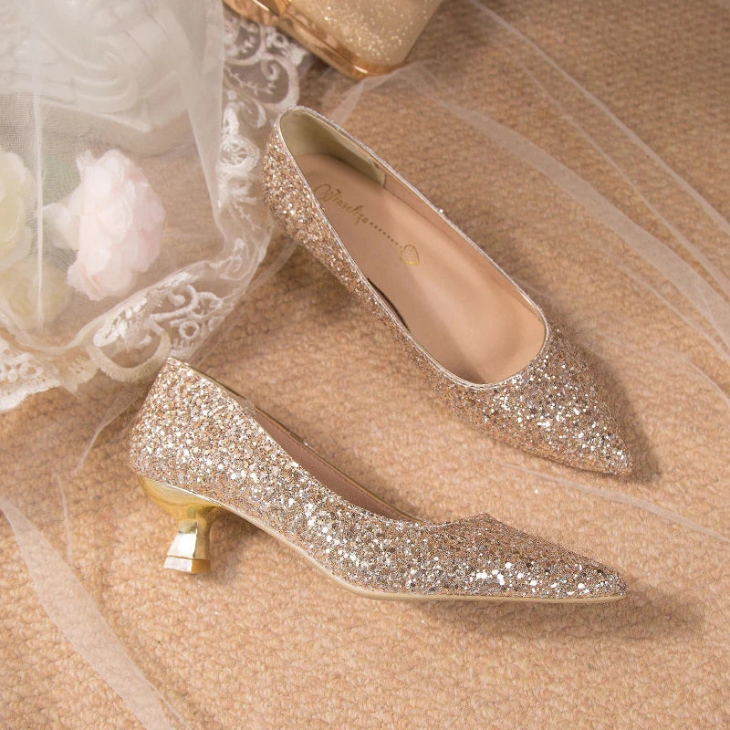 Crystal Gold Wedding High Heels for Women – Elegant Bridal Bridesmaid Shoes - VougeVampUK
