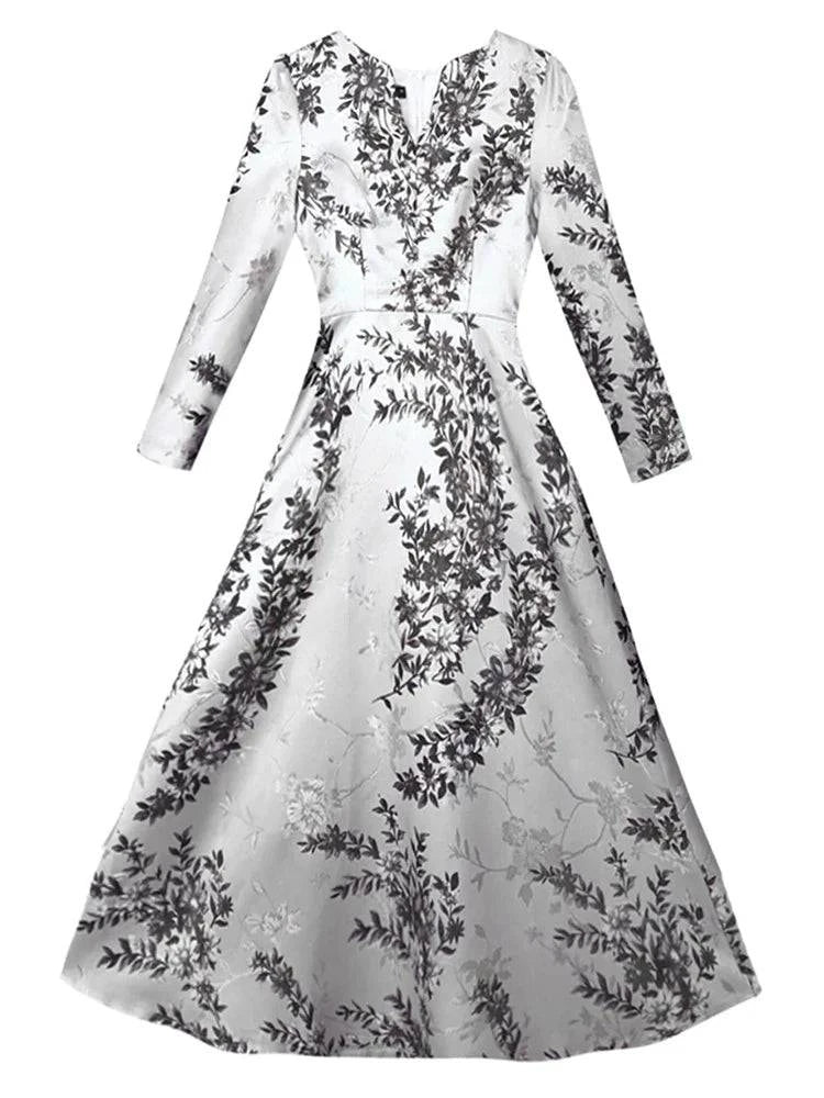 VougeVamp Women Long Sleeve Maxi Dress S-3XL - Elegant Floral Vintage A-Line Party Gown - VougeVampUK