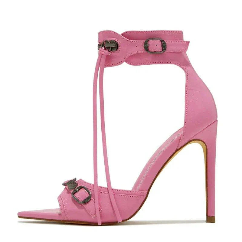 VougeVamp Zip Tassel Metal Rivet Sandals - Pointed Open Toe High Heel Party Shoes for Women