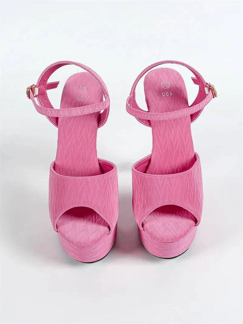 VougeVamp Green Platform High Heel Sandals - Peep Toe Buckle Strap Party Shoes for Women