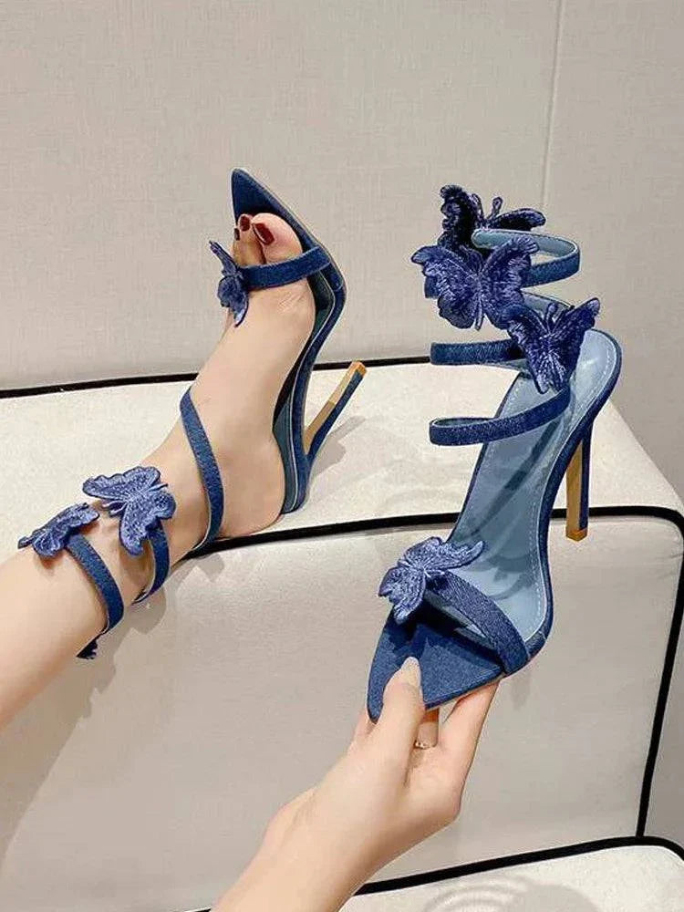 VougeVamp Women’s Butterfly Ankle Strap Gladiator Sandals – Sexy Pointed Toe High Heels for Summer Parties and Events