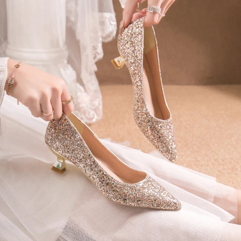 Crystal Gold Wedding High Heels for Women – Elegant Bridal Bridesmaid Shoes - VougeVampUK