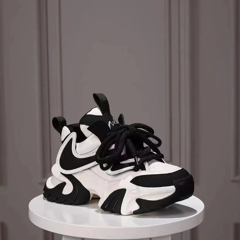 VougeVamp Women's Thick-Soled Sneakers – Height Increasing Breathable Lace-Up Sports Shoes - VougeVampUK