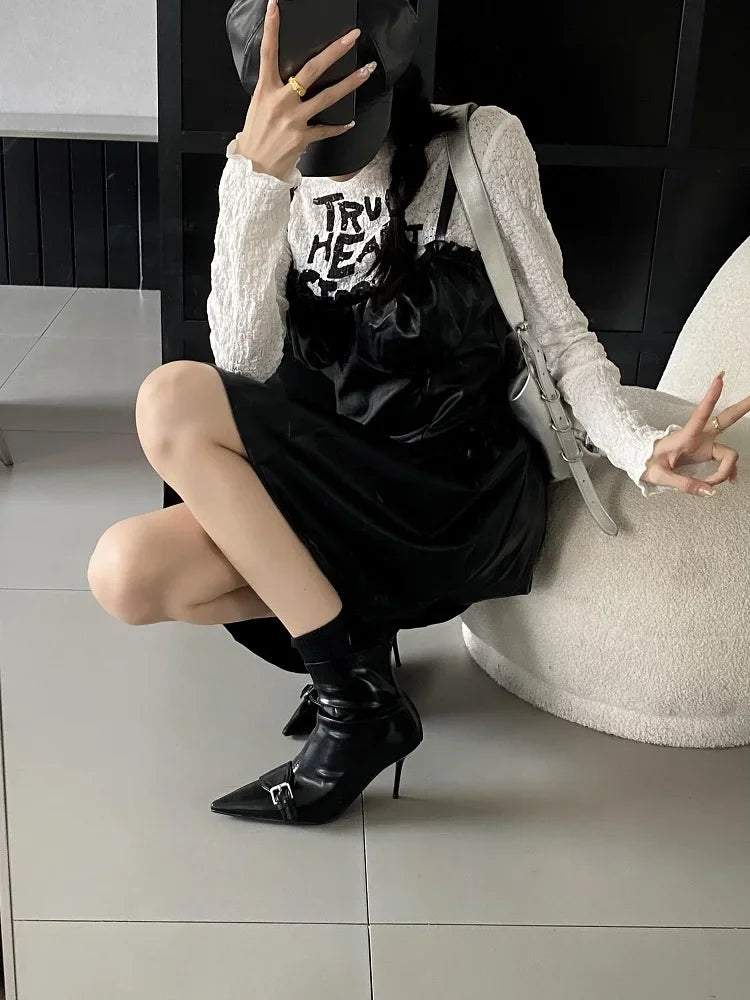 Handmade Slim-Fit Pointed Toe Women’s Ankle Boots with Zipper and Belt Buckle, Thin High Heels