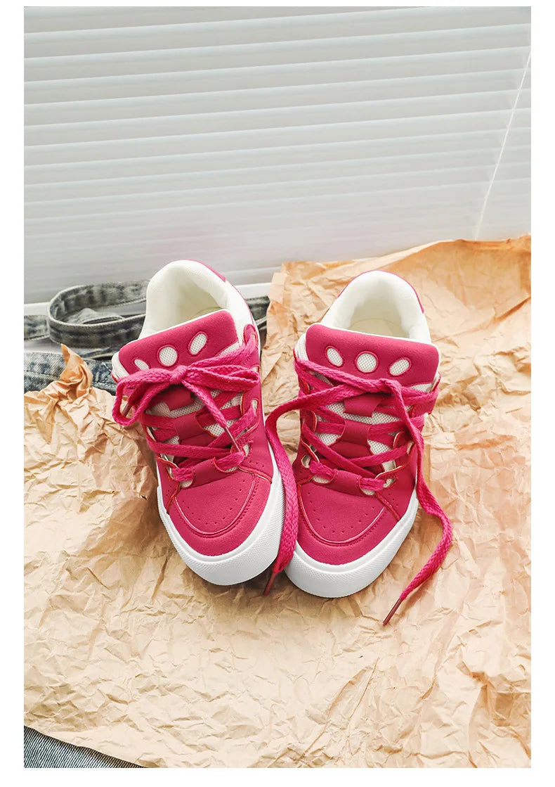 VougeVamp Women's Chunky Platform Sneakers – Trendy Pink Skateboard & Sports Shoes - VougeVampUK