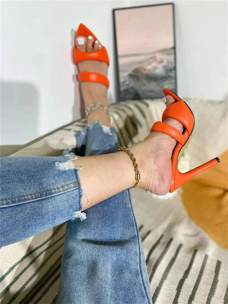 VougeVamp Gold Pointed Toe High Heel Slippers - PU Leather Summer Party Sandals for Women