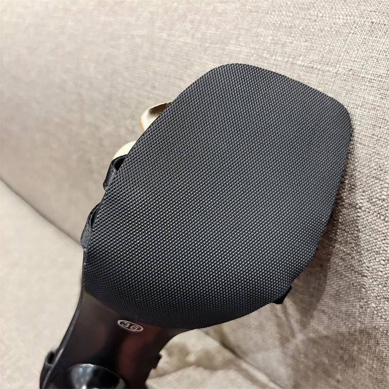 VougeVamp Gold Metal Flower Gladiator Sandals - Square Toe High Heel Party Shoes for Women