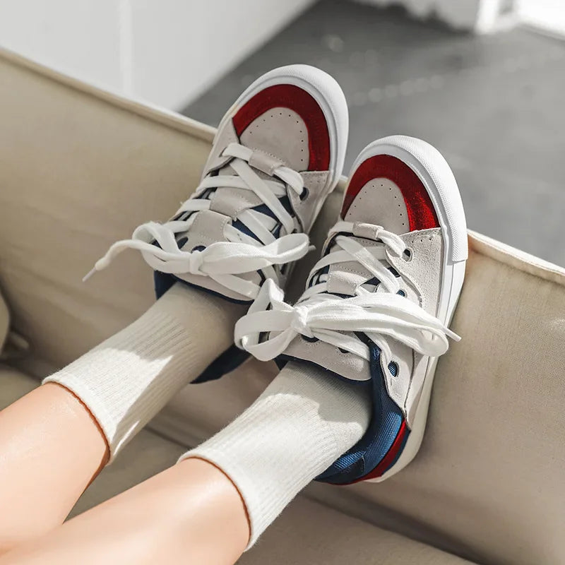 VougeVamp Women's Korean Fashion Canvas Sneakers – Trendy Platform Board Shoes for Casual Wear - VougeVampUK