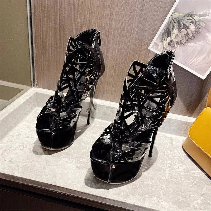 VougeVamp Peep Toe Platform Ankle Boots - High Heel Runway Shoes for Women