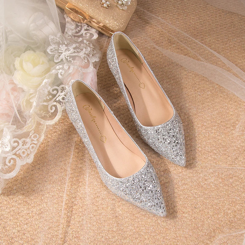 Crystal Gold Wedding High Heels for Women – Elegant Bridal Bridesmaid Shoes - VougeVampUK