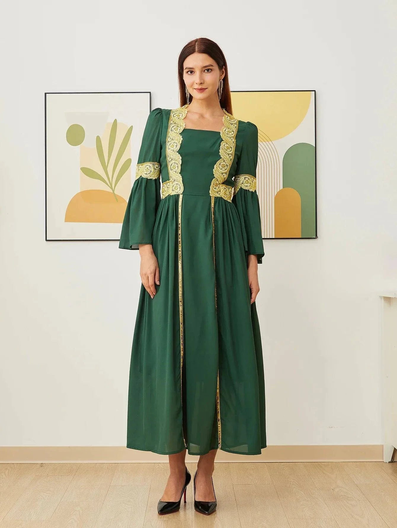 VougeVamp Dubai Arab Islam Abaya - Elegant Women’s Muslim Chiffon Dress with Embroidery - VougeVampUK