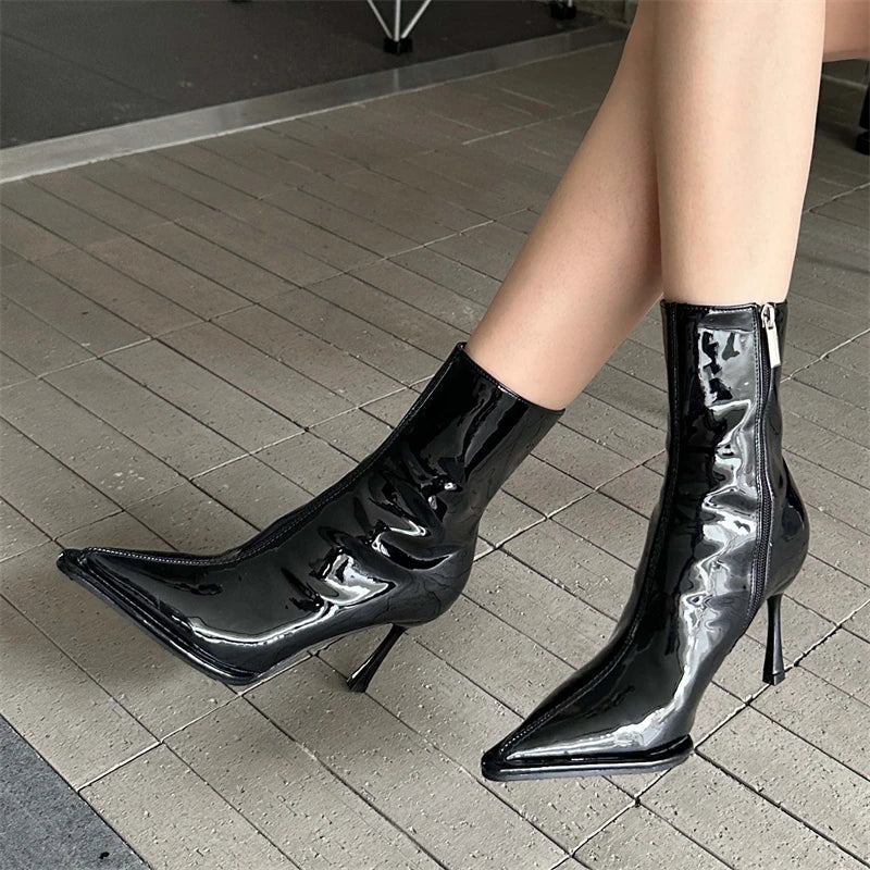 Handmade Leather Low Heel Ankle Boots for Women - Pointed Toe Zipper Closure Short Boots - VougeVampUK