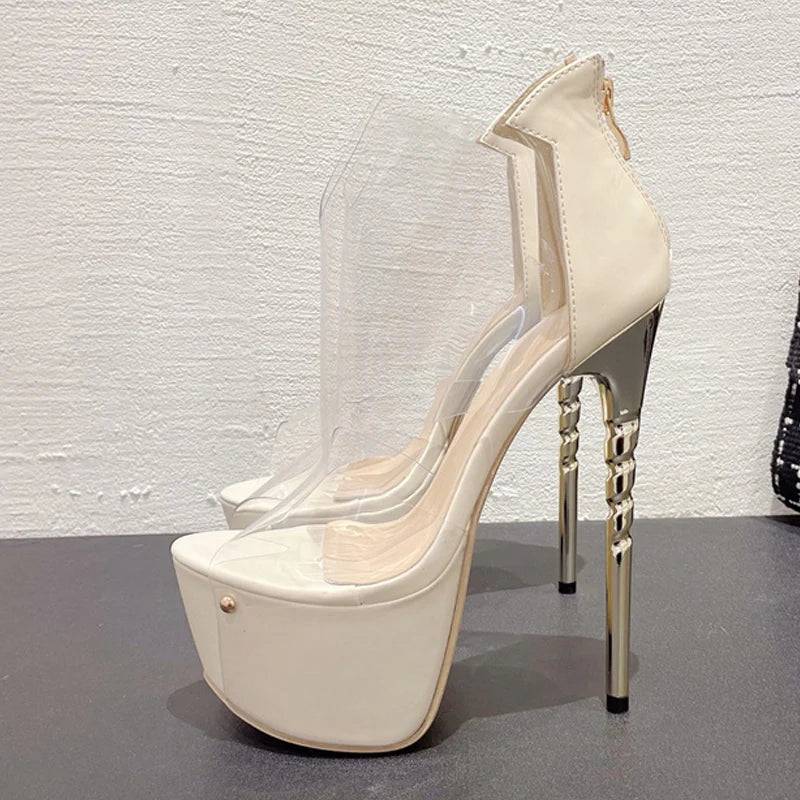 VougeVamp Transparent PVC Platform Pumps - Peep Toe High Heel Party Shoes for Women