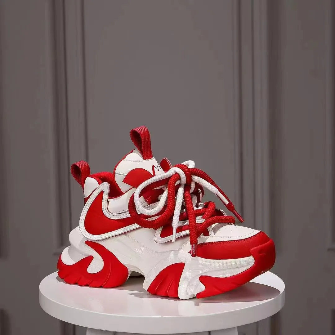 VougeVamp Women's Thick-Soled Sneakers – Height Increasing Breathable Lace-Up Sports Shoes - VougeVampUK