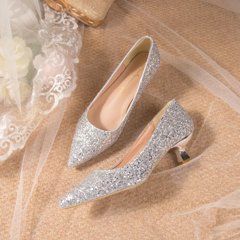 Crystal Gold Wedding High Heels for Women – Elegant Bridal Bridesmaid Shoes - VougeVampUK