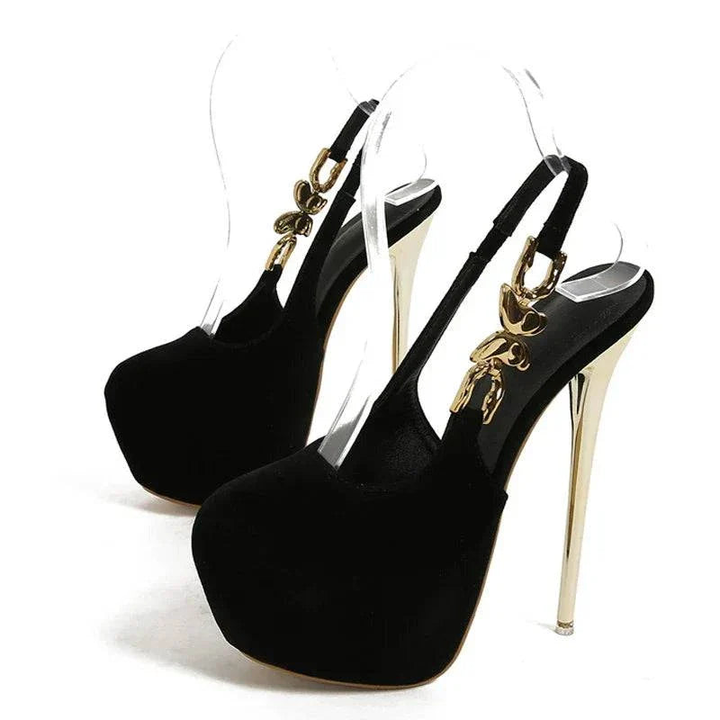 VougeVamp Metal Butterfly Chain Platform Pumps - Round Toe High Heel Wedding Shoes for Women
