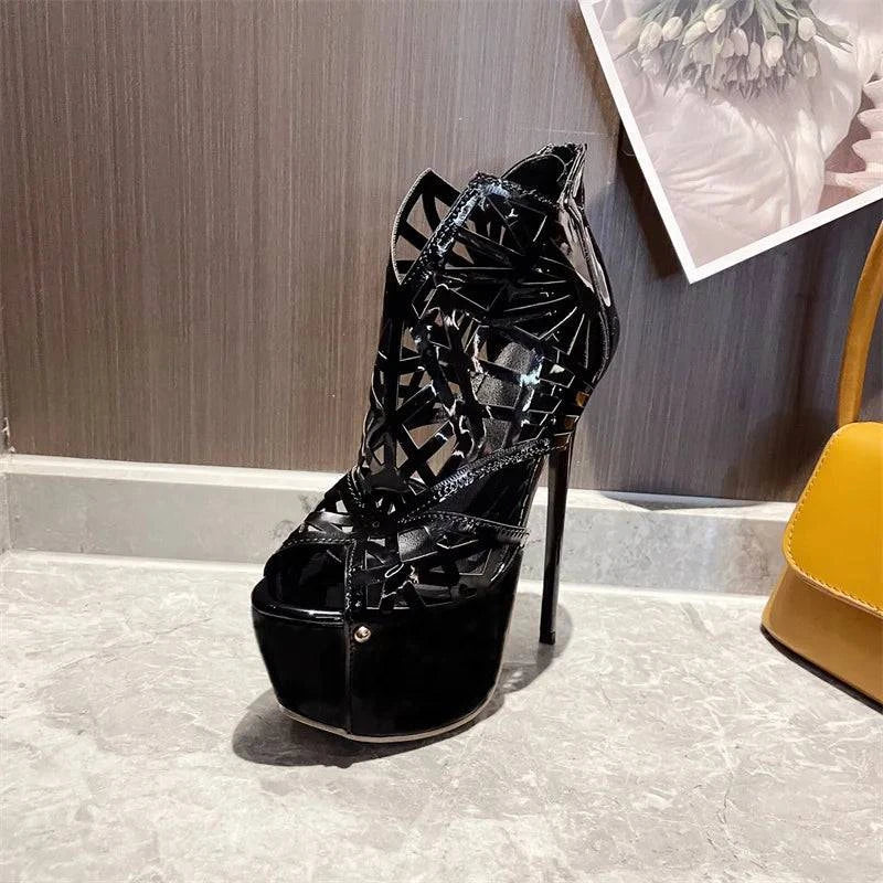 VougeVamp Peep Toe Platform Ankle Boots - High Heel Runway Shoes for Women