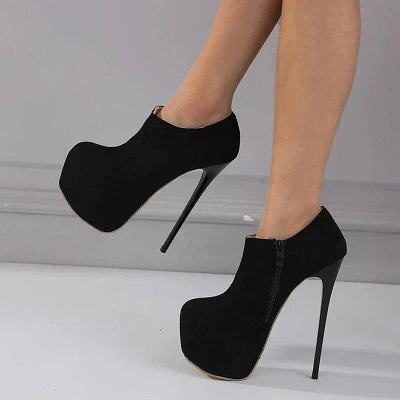 VougeVamp Solid Round Toe Platform Pumps - 16.5CM High Heel Party Shoes for Women