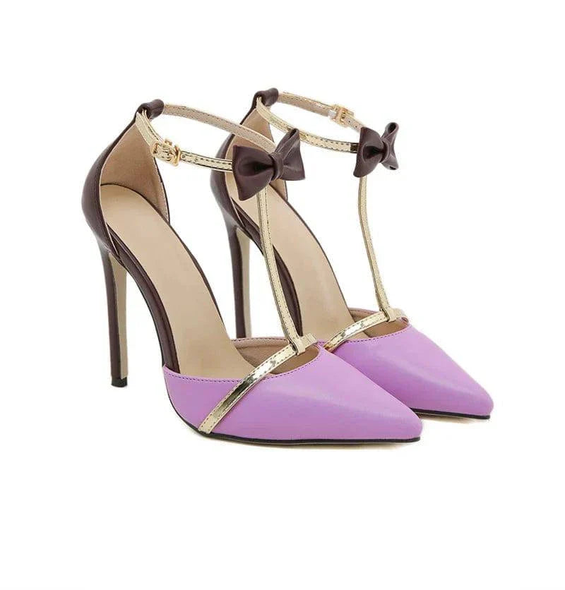 VougeVamp Bowknot Ankle Strap Pumps - Pointed Toe 11.5CM High Heel Party Shoes for Women