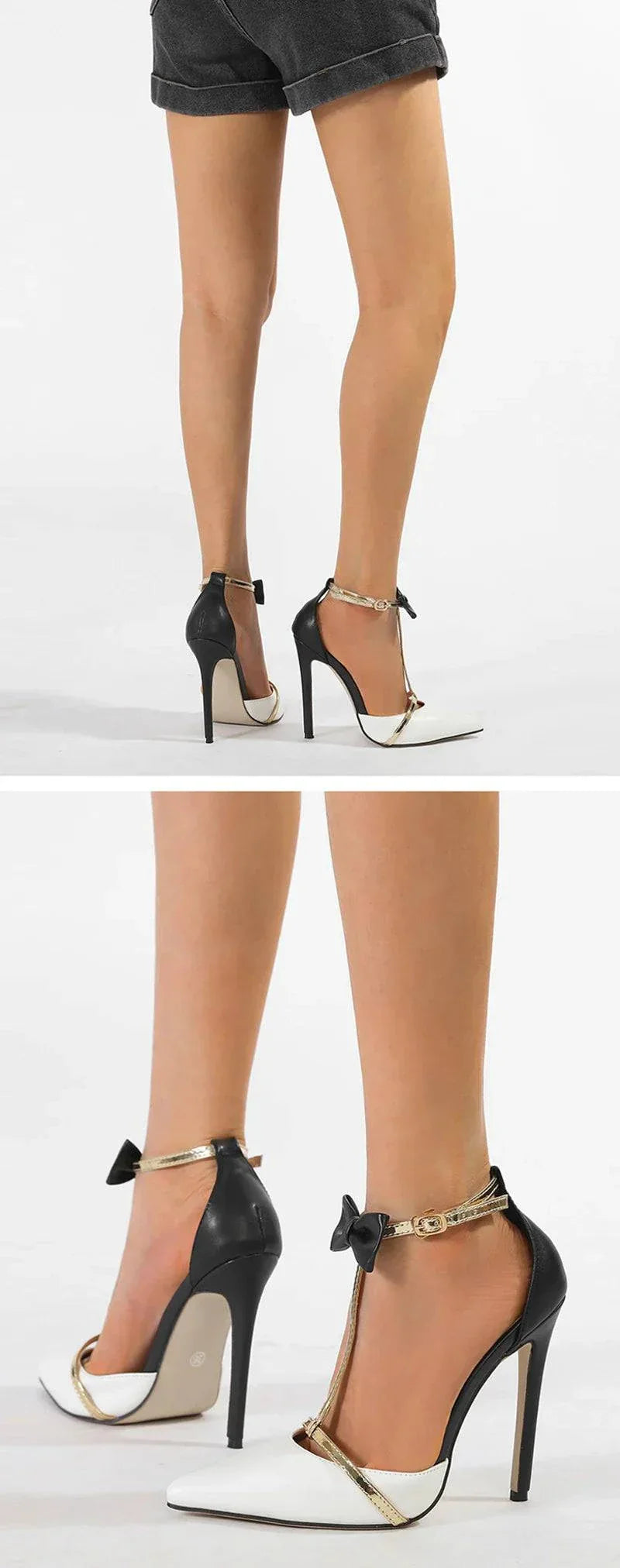 VougeVamp Bowknot Ankle Strap Pumps - Pointed Toe 11.5CM High Heel Party Shoes for Women