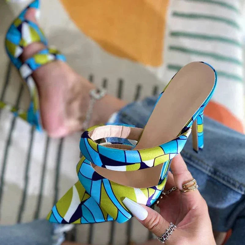 VougeVamp Gold Pointed Toe High Heel Slippers - PU Leather Summer Party Sandals for Women