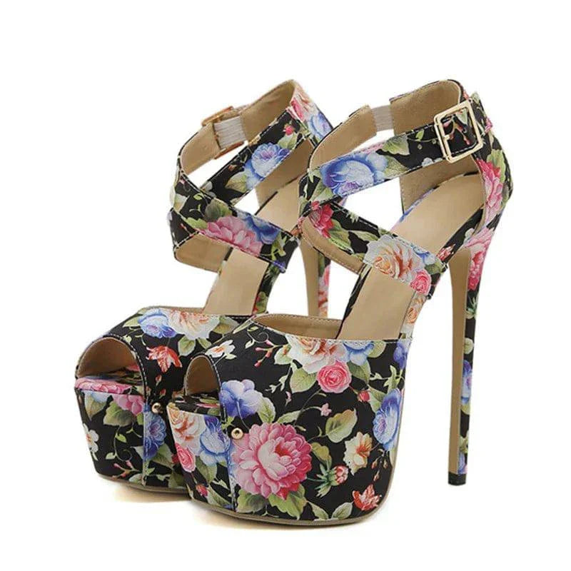 VougeVamp Floral Cloth Platform Pumps - Peep Toe 16CM High Heel Party Shoes for Women