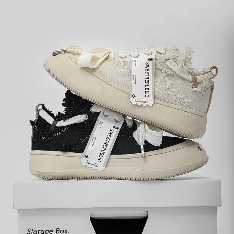 VougeVamp Unisex Summer Canvas Sneakers – Thick Bottom Trendy Street Board Shoes for Casual Wear - VougeVampUK