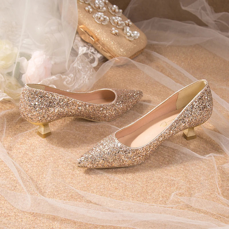 Crystal Gold Wedding High Heels for Women – Elegant Bridal Bridesmaid Shoes - VougeVampUK