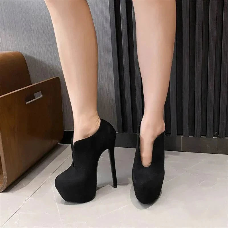 VougeVamp Black Platform Pumps - Round Toe High Heel Party Shoes for Women, Sizes 35-45