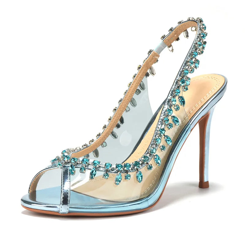 VougeVamp Luxury Crystal Tassel Slingback Pumps – Transparent PVC Peep-Toe High Heels for Weddings & Parties - VougeVampUK
