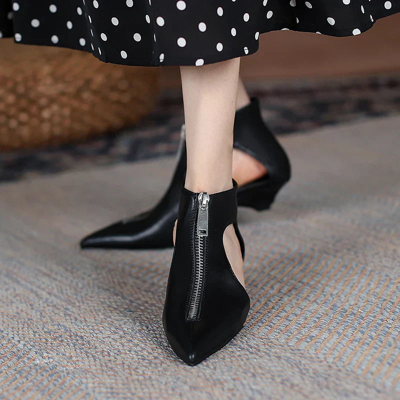 VougeVamp Trendy Leather High Heel Boots – Stylish Zipper Ankle Boots for Spring & Summer Fashion - VougeVampUK