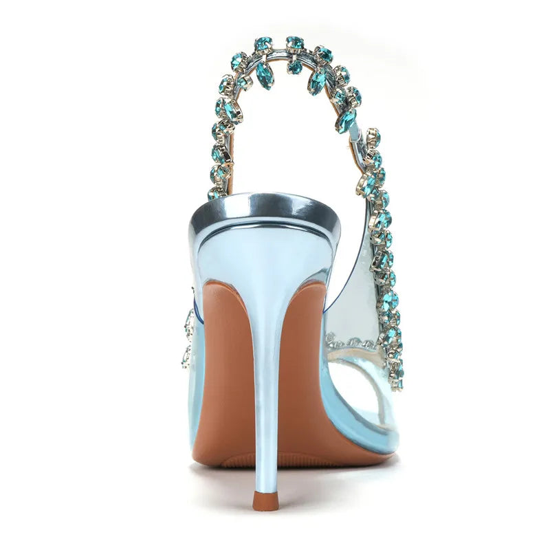 VougeVamp Luxury Crystal Tassel Slingback Pumps – Transparent PVC Peep-Toe High Heels for Weddings & Parties - VougeVampUK