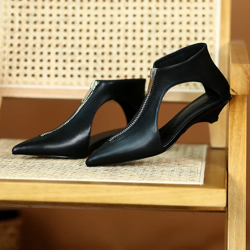 VougeVamp Trendy Leather High Heel Boots – Stylish Zipper Ankle Boots for Spring & Summer Fashion - VougeVampUK