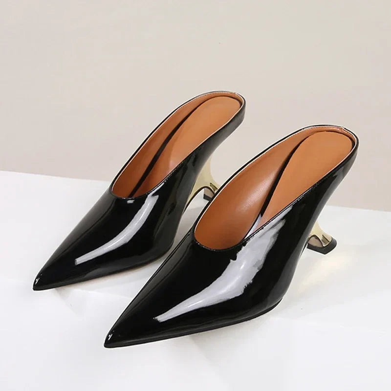 Handmade Pointed Toe Women’s Slippers with Designer Shallow Wedges and High Heels - Elegant Banquet Mule Shoes