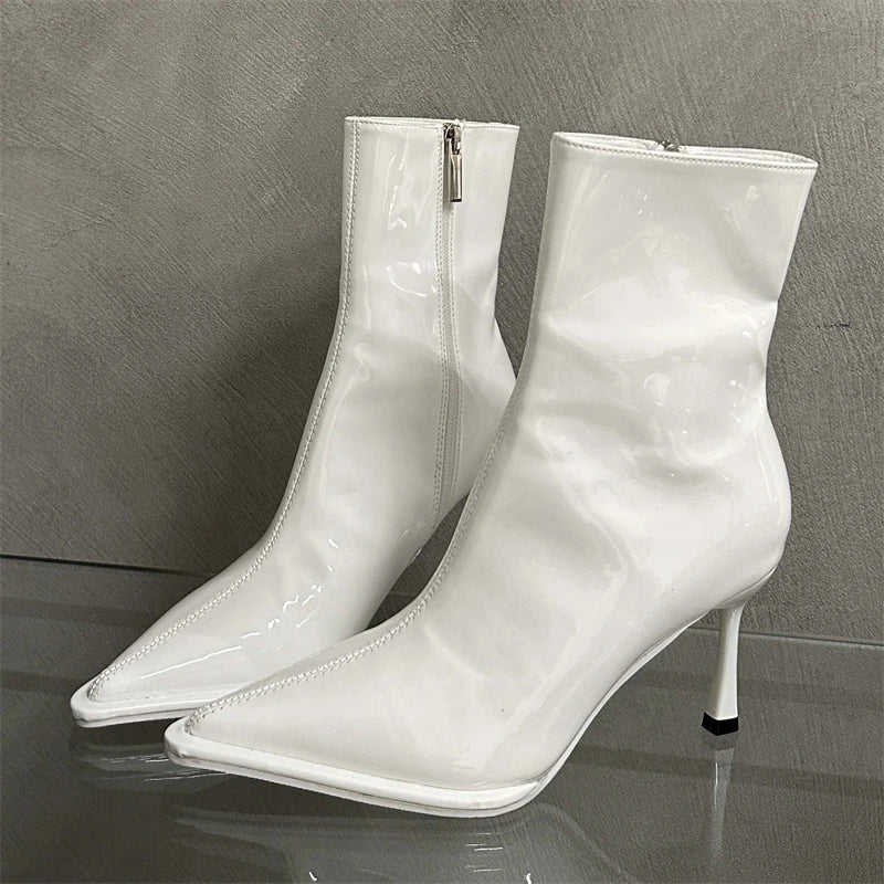 Handmade Leather Low Heel Ankle Boots for Women - Pointed Toe Zipper Closure Short Boots - VougeVampUK