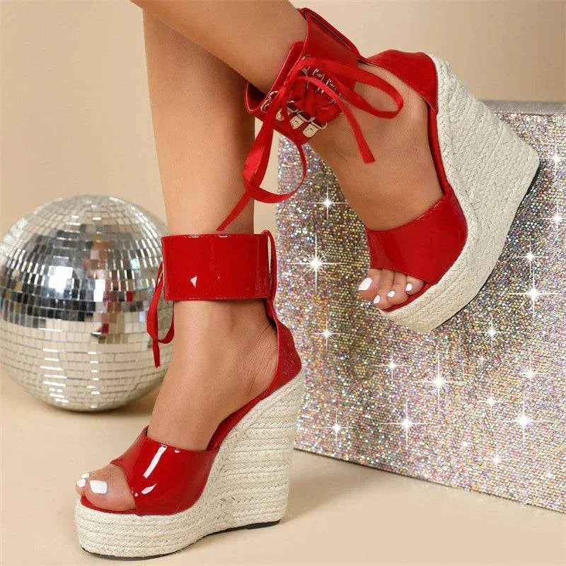 VougeVamp Straw Rope Weave Platform Wedge Sandals - Open Toe High Heel Party Shoes for Women - VougeVampUK