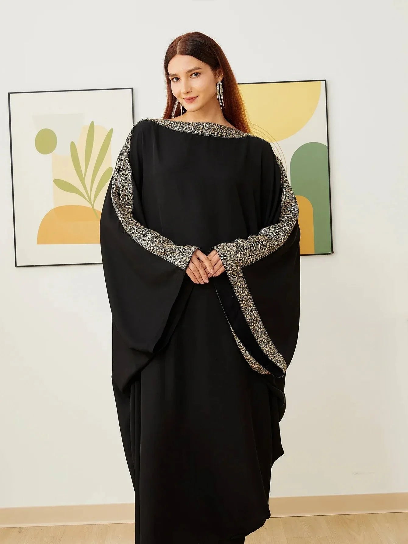 VougeVamp Ultra Black Nida Abaya Muslim Party Dress - Women’s Long Loose Kaftan Dubai Islamic Robe - VougeVampUK