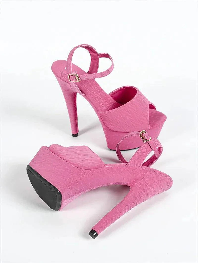 VougeVamp Green Platform High Heel Sandals - Peep Toe Buckle Strap Party Shoes for Women