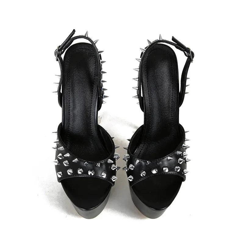 VougeVamp Metal Rivet Platform Sandals - Peep Toe High Heel Wedding Shoes for Women