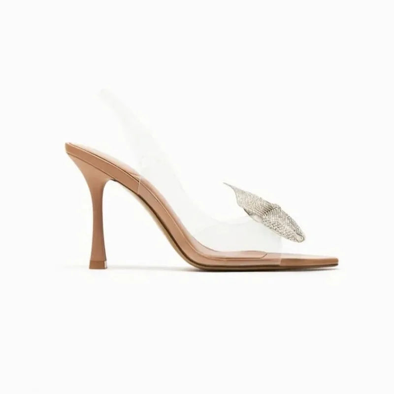 Luxury Rhinestone Bow Transparent Slingback Sandals - Elegant Pointed Toe High Heels for Bridal Weddings - VougeVampUK
