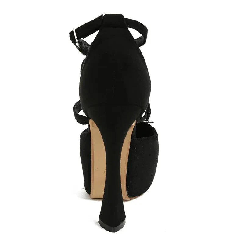 VougeVamp Crystal Rhinestone Butterfly Platform Pumps - Round Toe High Heel Dress Shoes for Women