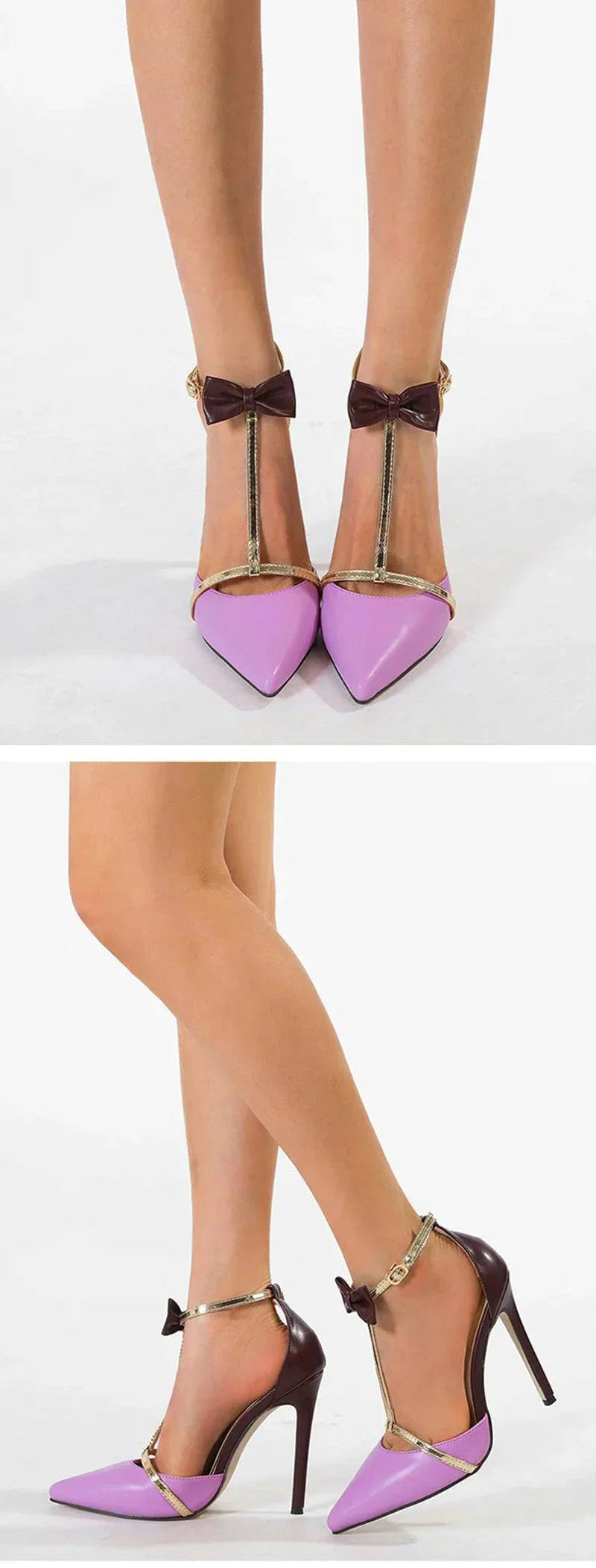 VougeVamp Bowknot Ankle Strap Pumps - Pointed Toe 11.5CM High Heel Party Shoes for Women