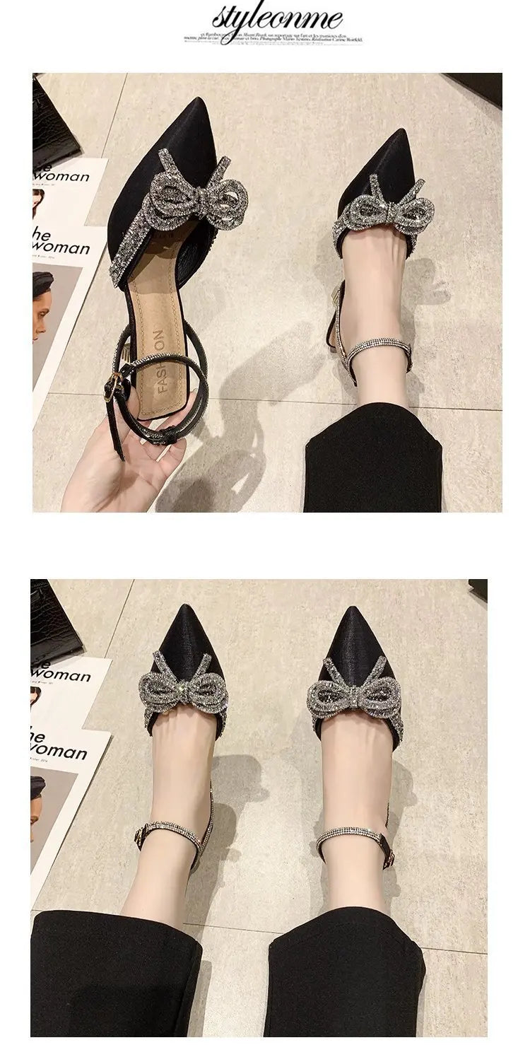 VougeVamp Women's Crystal Bow High Heels – Elegant Fairy-Inspired Sandals for Weddings & Special Occasions