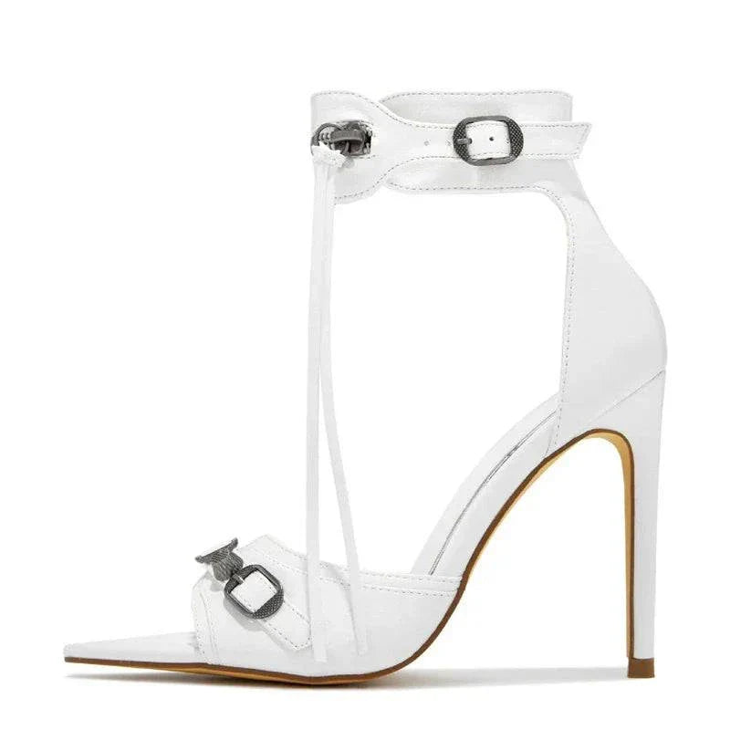 VougeVamp Zip Tassel Metal Rivet Sandals - Pointed Open Toe High Heel Party Shoes for Women