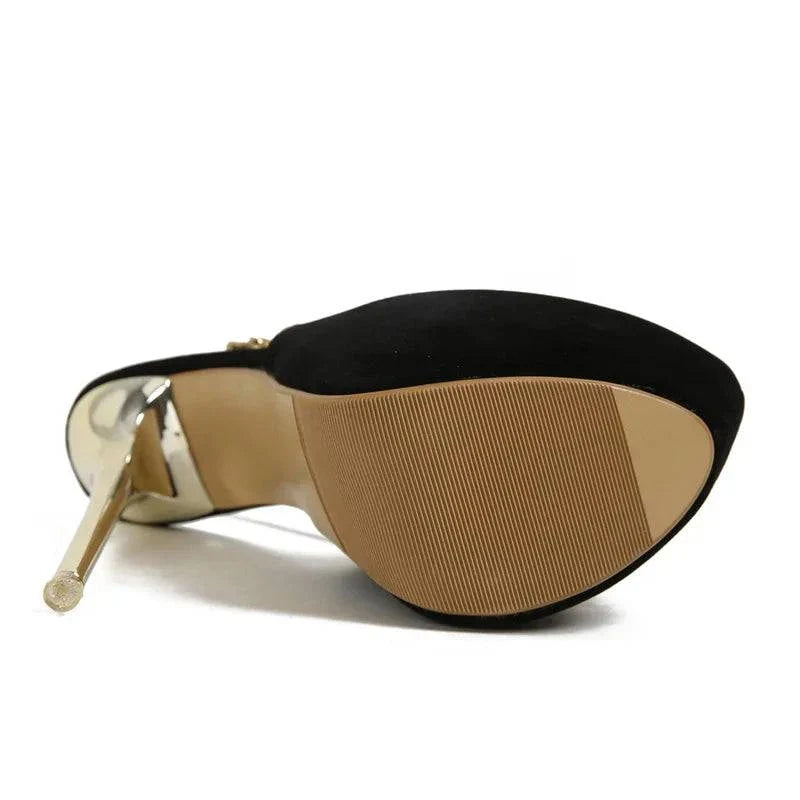 VougeVamp Metal Butterfly Chain Platform Pumps - Round Toe High Heel Wedding Shoes for Women