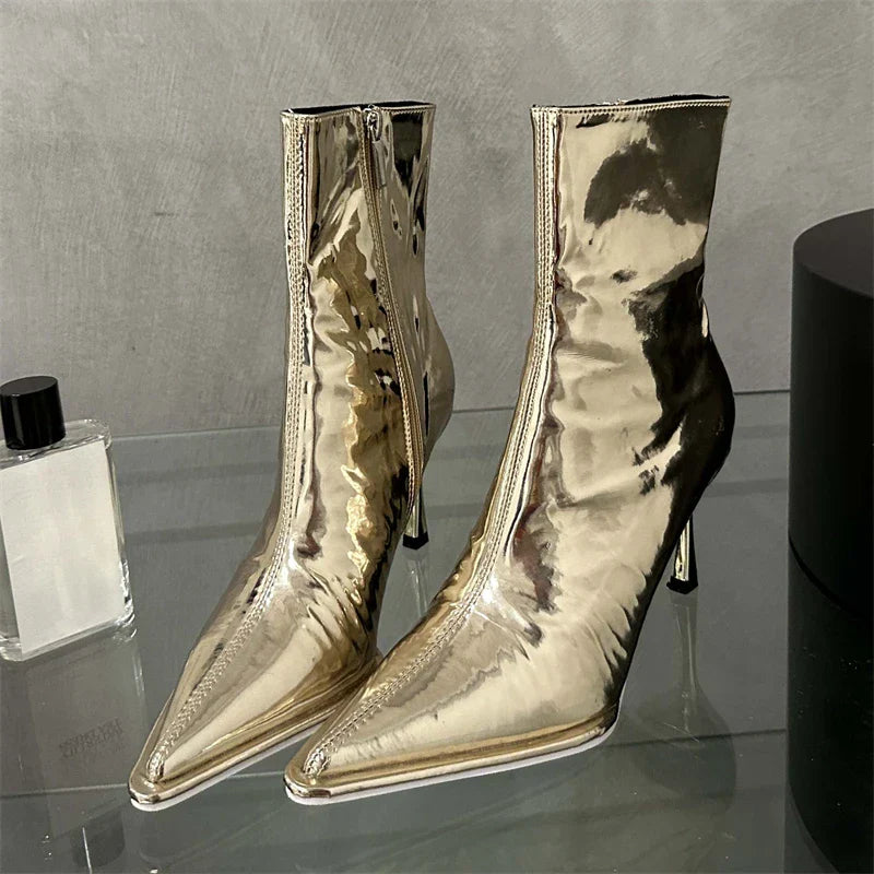 Handmade Leather Low Heel Ankle Boots for Women - Pointed Toe Zipper Closure Short Boots - VougeVampUK