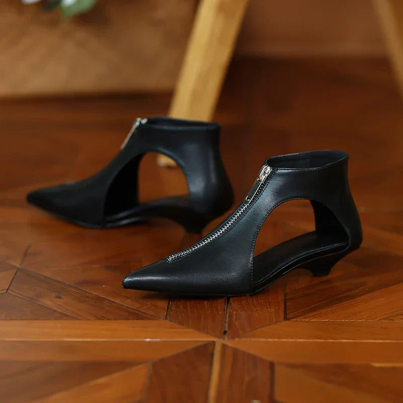 VougeVamp Trendy Leather High Heel Boots – Stylish Zipper Ankle Boots for Spring & Summer Fashion - VougeVampUK