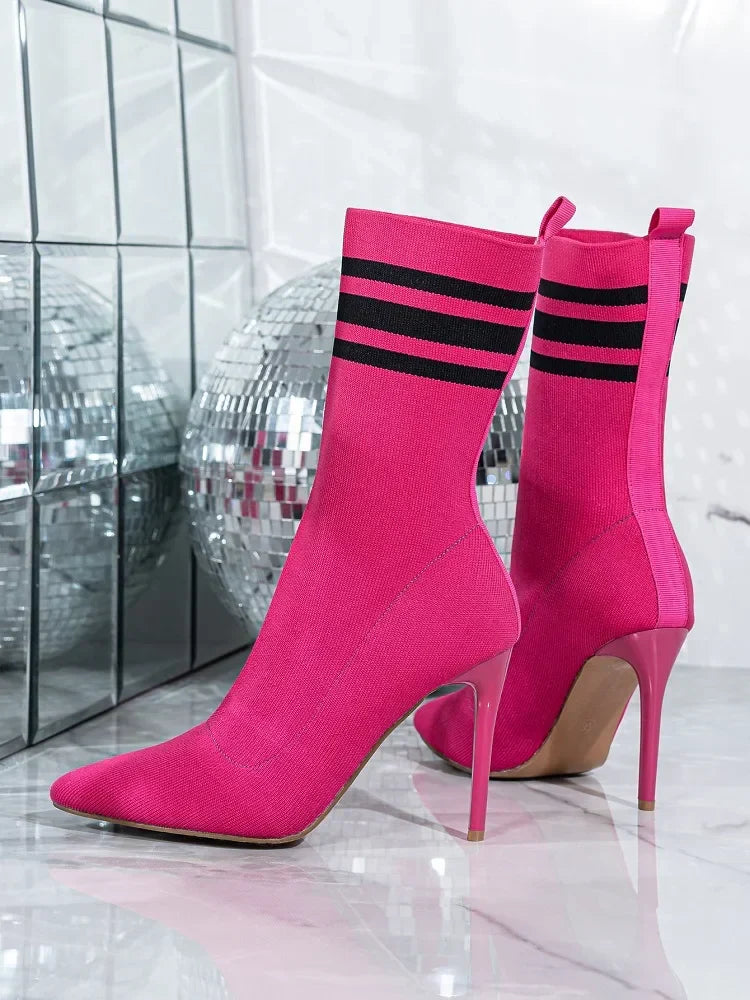 Handmade Street Style Pointed Toe Women’s Ankle Boots, Stretch Fabric Socks, Sexy Thin High Heels for Party & Prom - VougeVampUK